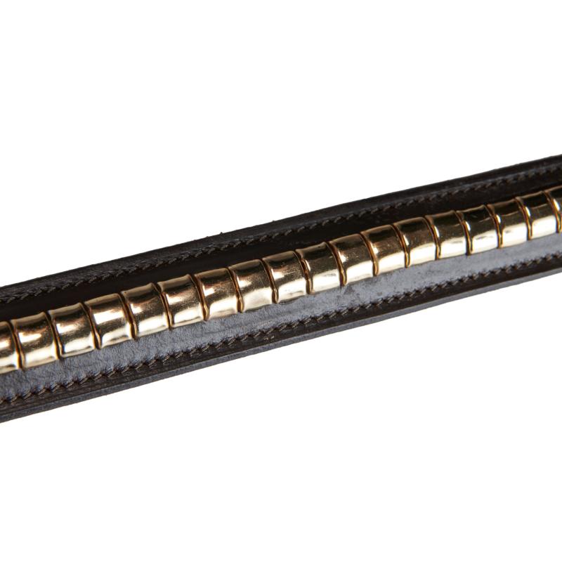 EQUESTRO  - Ceinture Equitation Mixte en Cuir Italien et Clincher BRUN motifs LAITON 65 CM