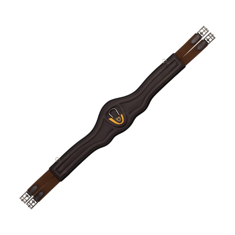 EQUESTRO - Sangle Anatomique en Cuir Doublée Néoprène avec Mousqueton NOIR 100 CM