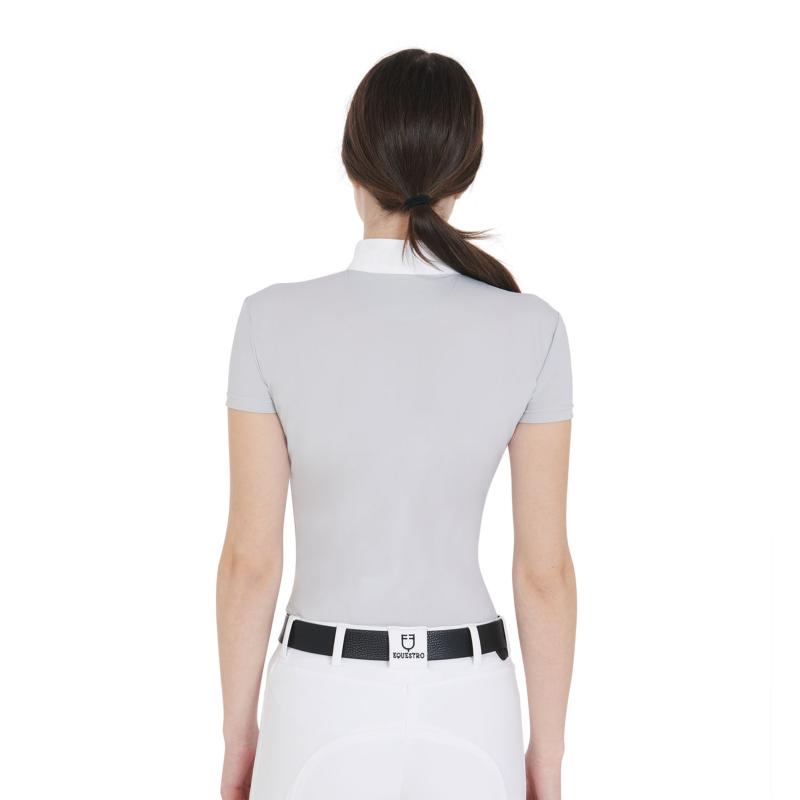 EQUESTRO - Polo de Concours à jabot blanc col zip MARIAM XS FEMME GRIS CLAIR