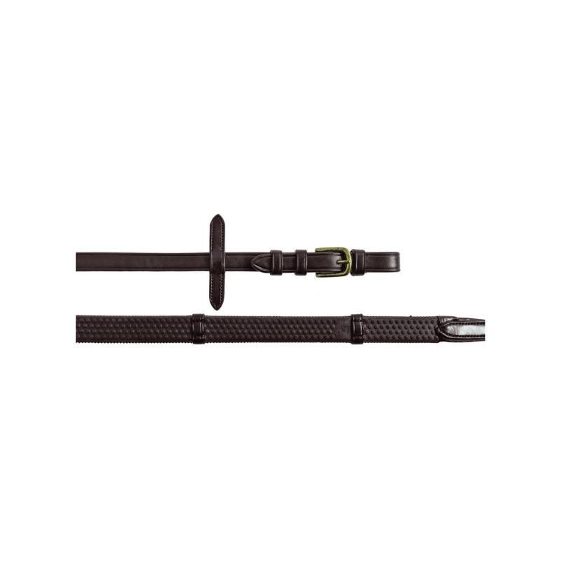 EQUESTRO - Rênes très souples à Grip caoutchouc boules et boucles NOIR boucles Argent PONEY