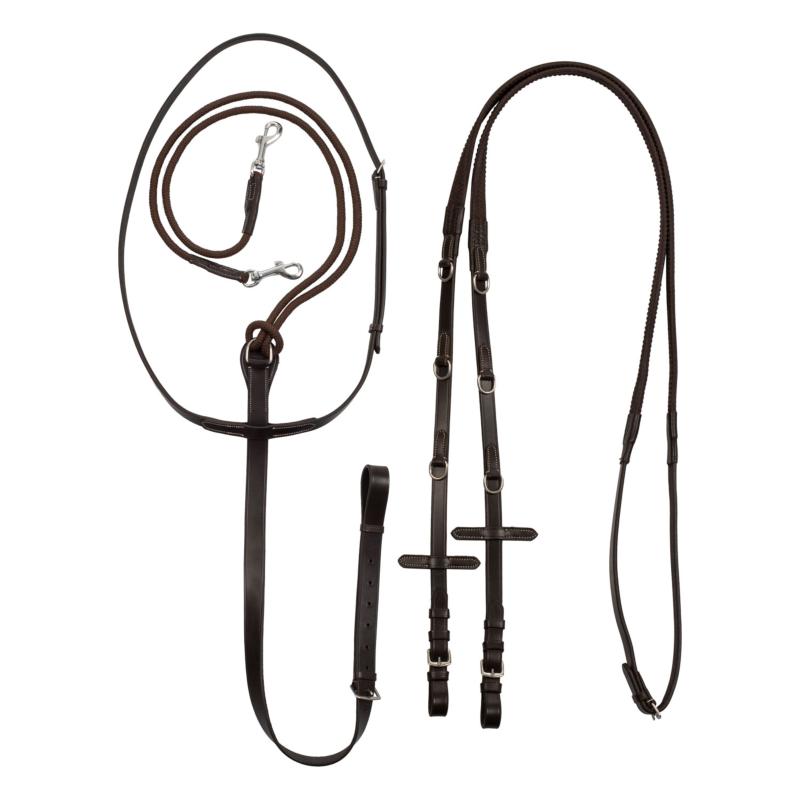 EQUESTRO - Enrênement Thiedeman ou Howlett en Cuir et Rênes Caoutchouc Grip NOIR COB