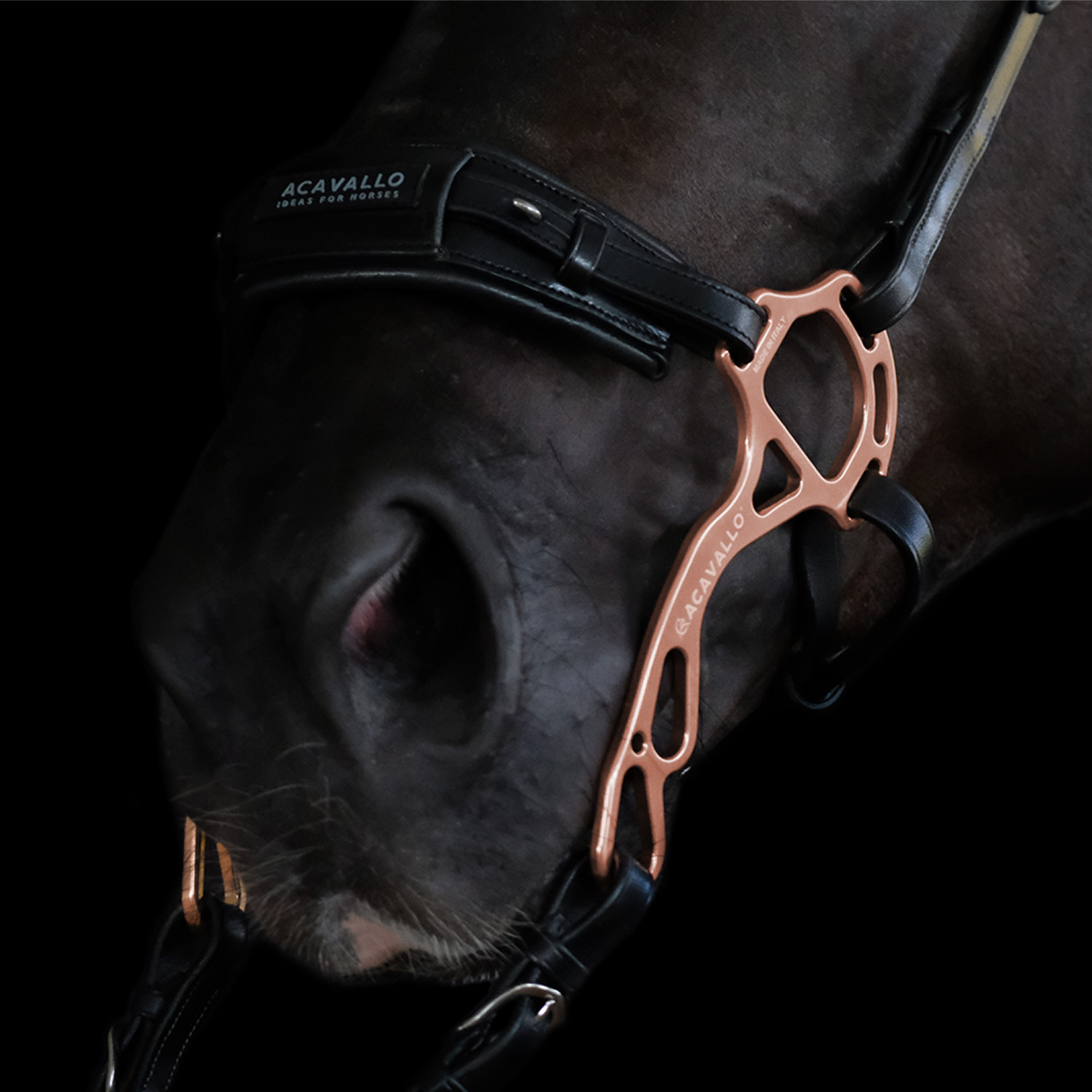 ACAVALLO - Noseband d'hackamore en cuir ALUPRO NOIR