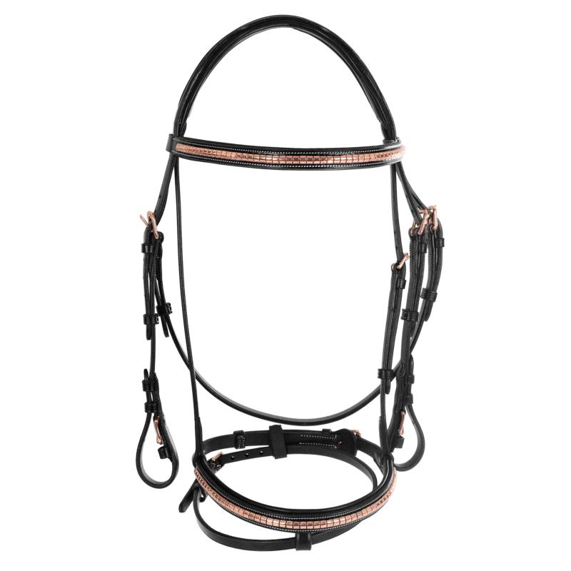 EQUESTRO - Bridon clincher ROSEGOLD anatomique à muserolle combinée PONEY NOIR