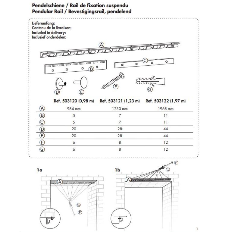 PATURA - Fixation  de Rail Suspendu pour Lamelle PVC Porte d'écurie Rail 984 MM + 5 PLAQUES