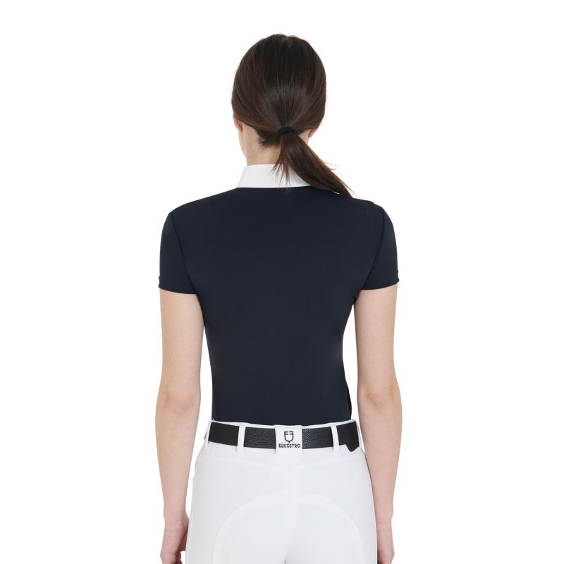 EQUESTRO - Polo de Concours à jabot blanc col zip MARIAM XS FEMME GRIS CLAIR