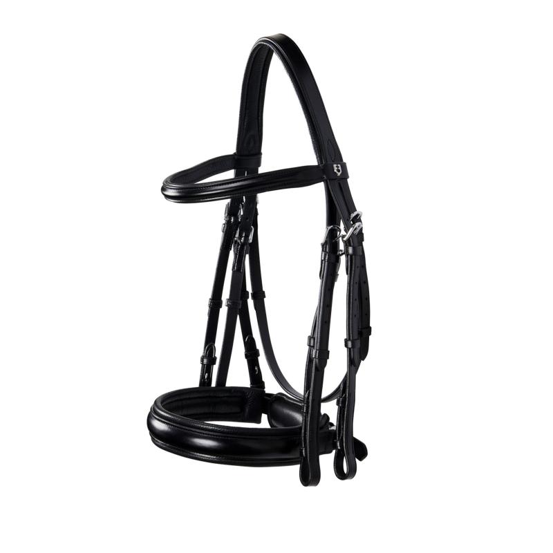 EQUESTRO  - Bride en Cuir Italien muserolle large sans rênes COB NOIR/NOIR