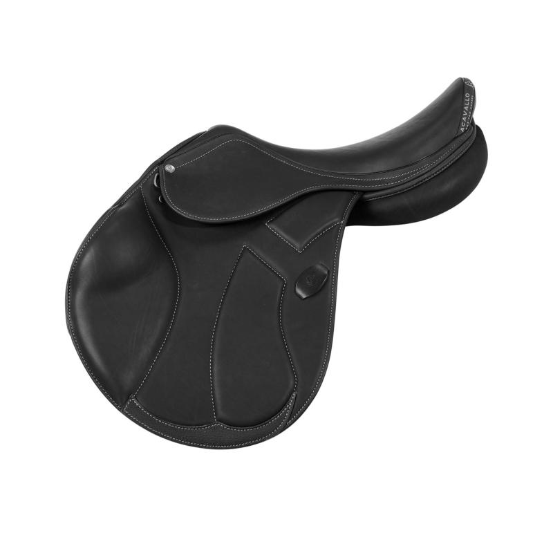 ACAVALLO - Selle Obstacle Doublée veau Semie creuse GUTTUSO arcade réglable 16 POUCES NOIR
