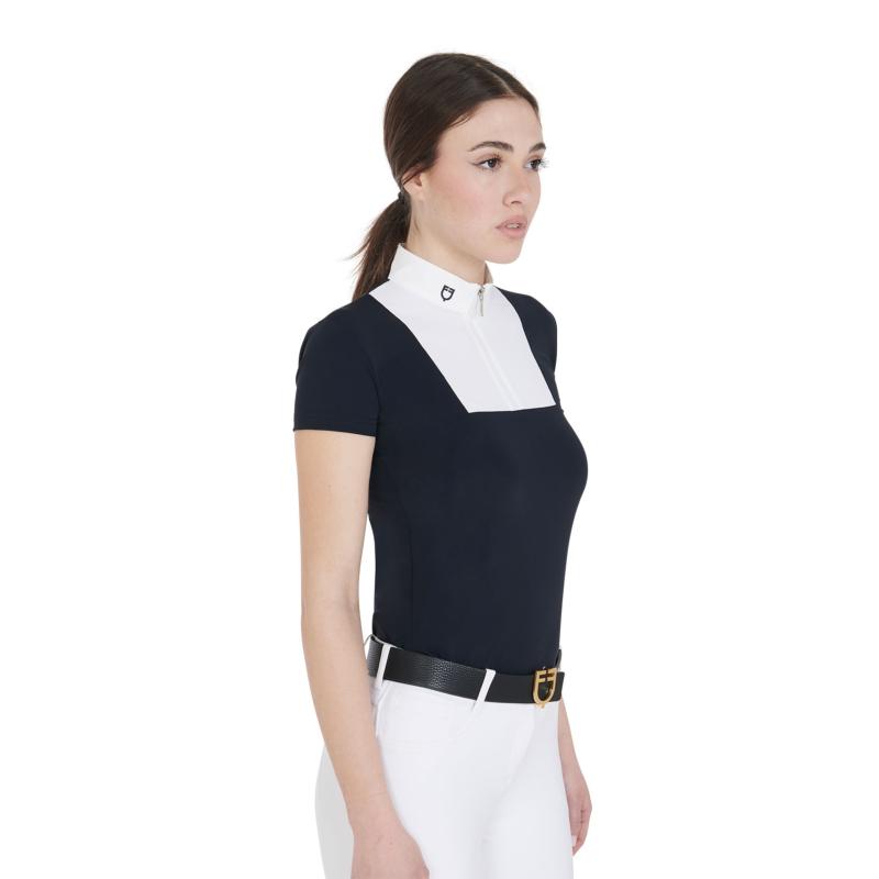 EQUESTRO - Polo de Concours à jabot blanc col zip MARIAM XS FEMME GRIS CLAIR
