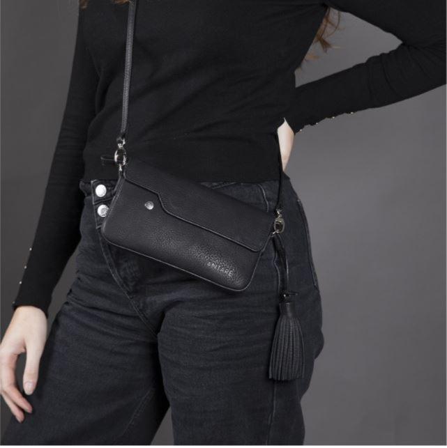 ANTARES - Pochette Cuir avec Rabat à Porter en Bandoulière ou sur Ceinture, RIO NOIR