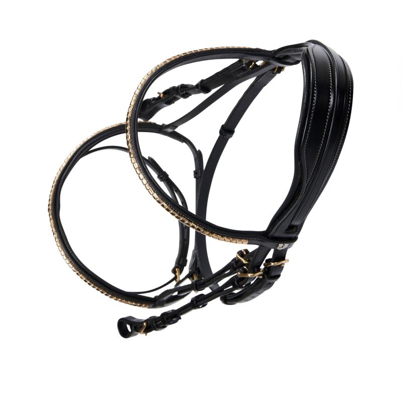 EQUESTRO - Bridon clincher anatomique à muserolle combinée cuir italien PONEY NOIR Clincher ARGENT