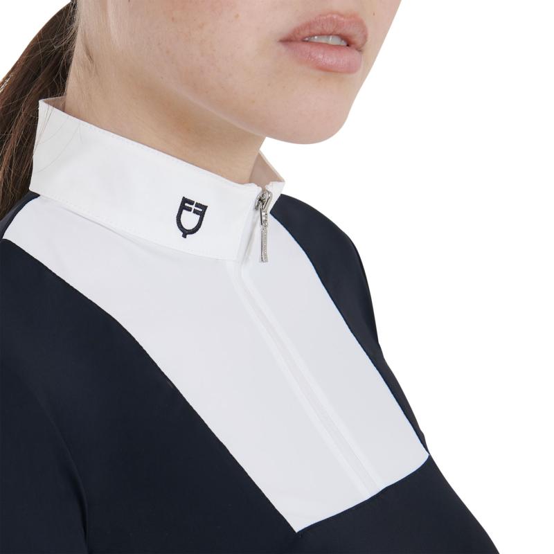 EQUESTRO - Polo de Concours à jabot blanc col zip MARIAM XS FEMME GRIS CLAIR