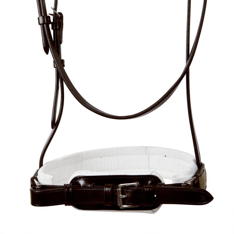 EQUESTRO - Bride à Large Muserolle Pull-Back Doublé Blanc SMOOTH NOIR PONEY