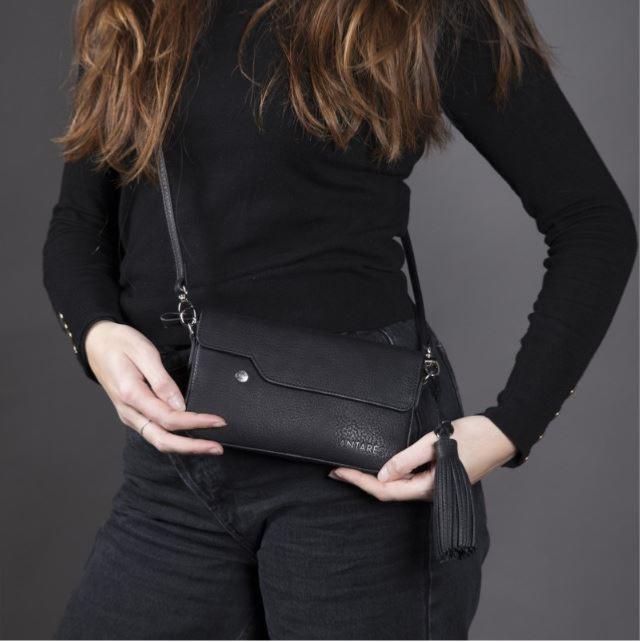 ANTARES - Pochette Cuir avec Rabat à Porter en Bandoulière ou sur Ceinture, RIO NOIR