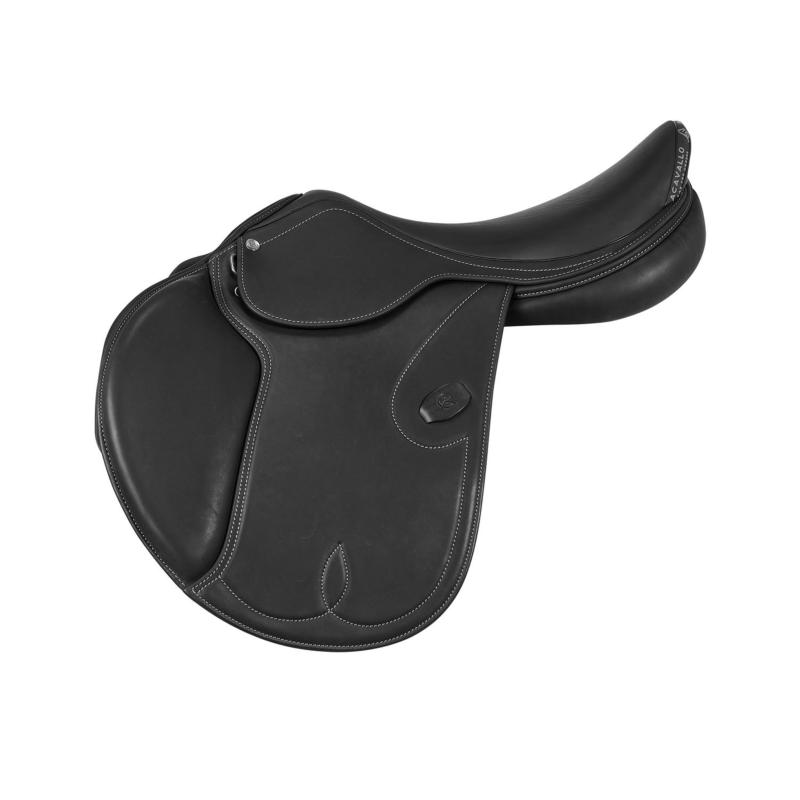 ACAVALLO - Selle Obstacle Cuir Doublé Veau Semie Creuse BOTTICELLI MAG 16.5 POUCES NOIR