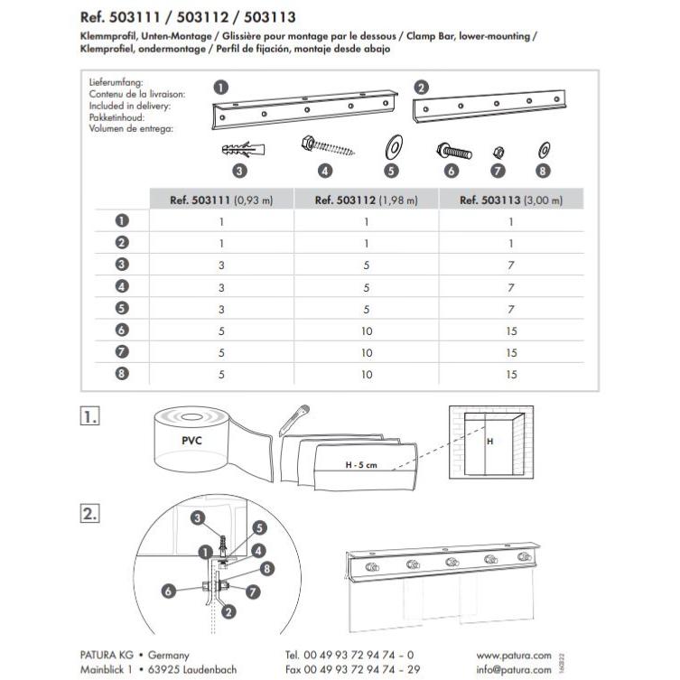 PATURA - Glissière en Cornière pour Montage de Lamelle PVC Porte d'écurie Montage frontal, L =0.93m