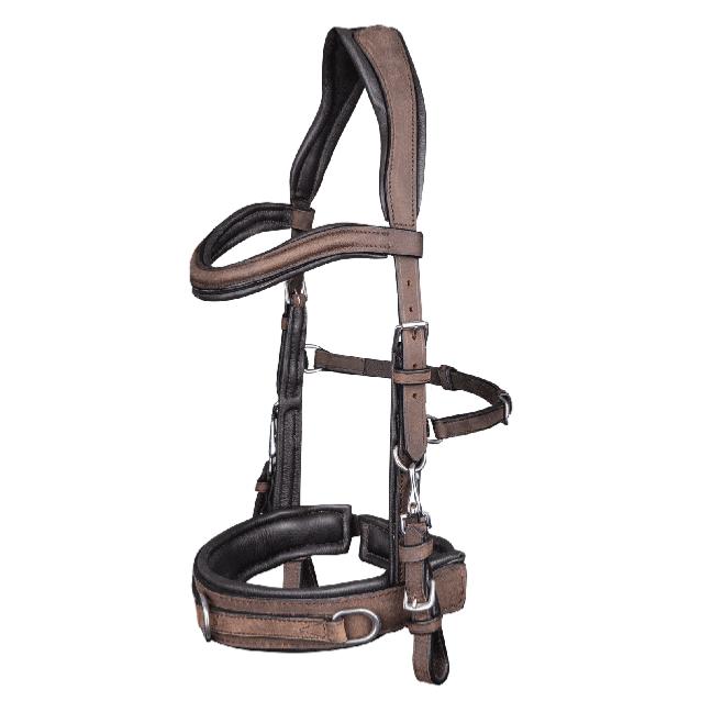 WALDHAUSEN - Caveçon cuir 3 anneaux avec montants pour mors PONEY NOIR