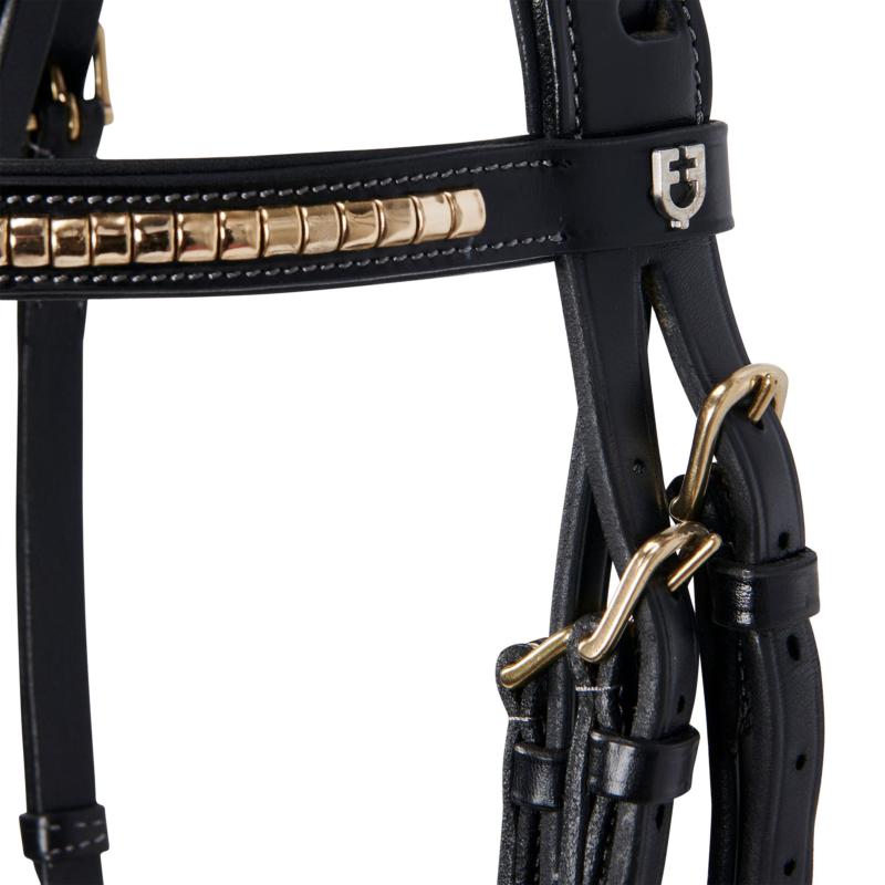 EQUESTRO - Bridon clincher anatomique à muserolle combinée cuir italien PONEY NOIR Clincher ARGENT